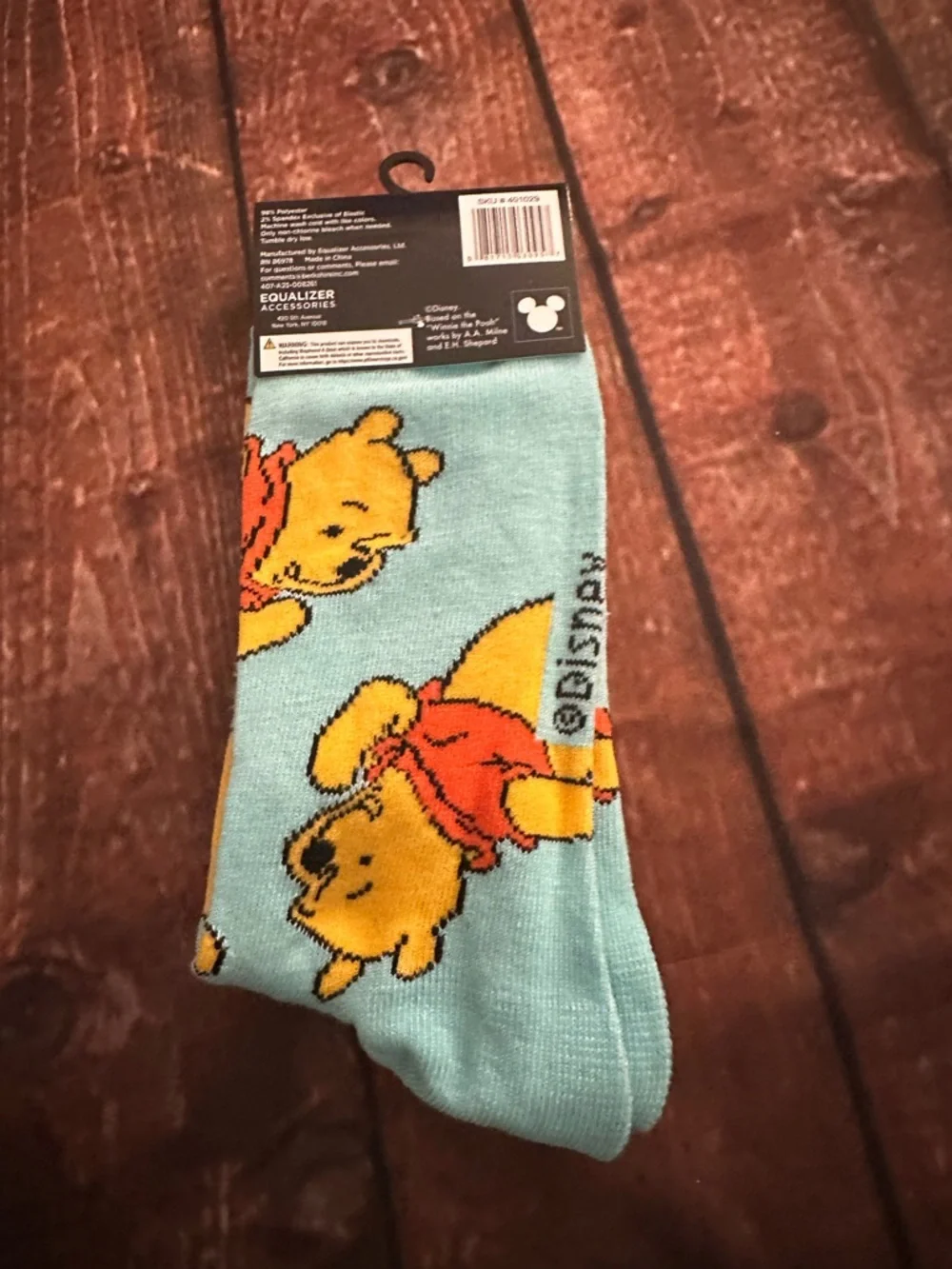 Disney Winnie the Pooh Crew Socks - Light Blue and Yellow with Red Accents